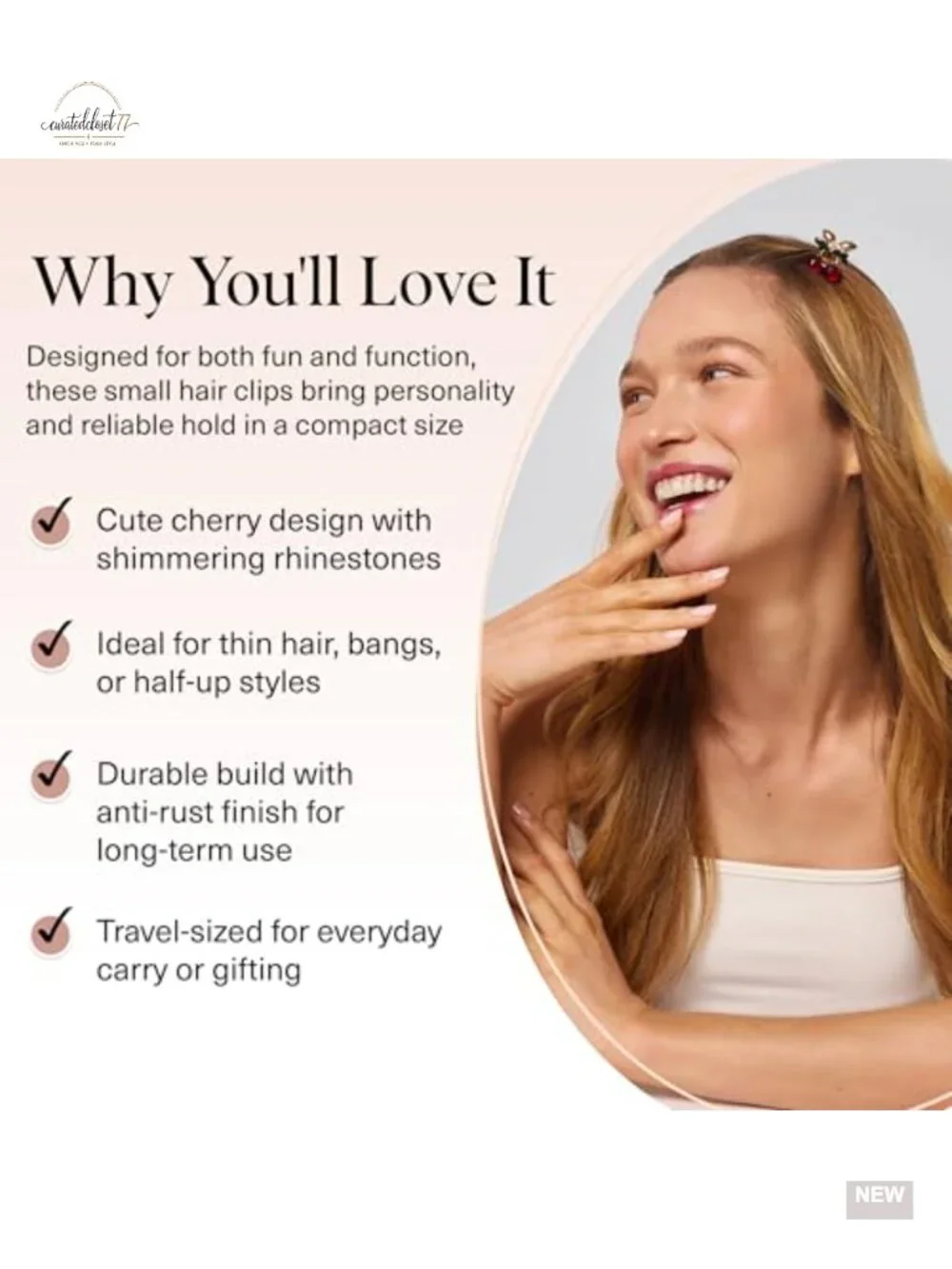 Rhinestone Cherry Mini Hair Claws - Strong Hold Hair Clips for Thin Hair